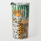 Jungle Vacay | Modern Bohemian Blonde Woman Tropical Travel | Leopard Wildlife Forest Reader Travel Mug Gallery Image 3