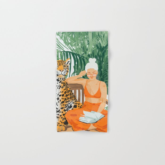 Jungle Vacay | Modern Bohemian Blonde Woman Tropical Travel | Leopard Wildlife Forest Reader Towels Gallery Image 1