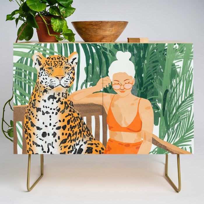 Jungle Vacay | Modern Bohemian Blonde Woman Tropical Travel | Leopard Wildlife Forest Reader Credenza Gallery Image 1