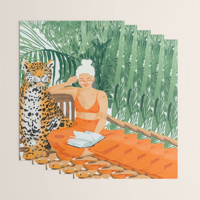 Jungle Vacay | Modern Bohemian Blonde Woman Tropical Travel | Leopard Wildlife Forest Reader Wrapping Paper Gallery Image 3