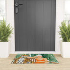 Jungle Vacay | Modern Bohemian Blonde Woman Tropical Travel | Leopard Wildlife Forest Reader Welcome Mat Gallery Image 3