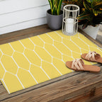 Yellow Long Honeycomb Minimalist Geometric Pattern Outdoor Rug Gallery Image 2