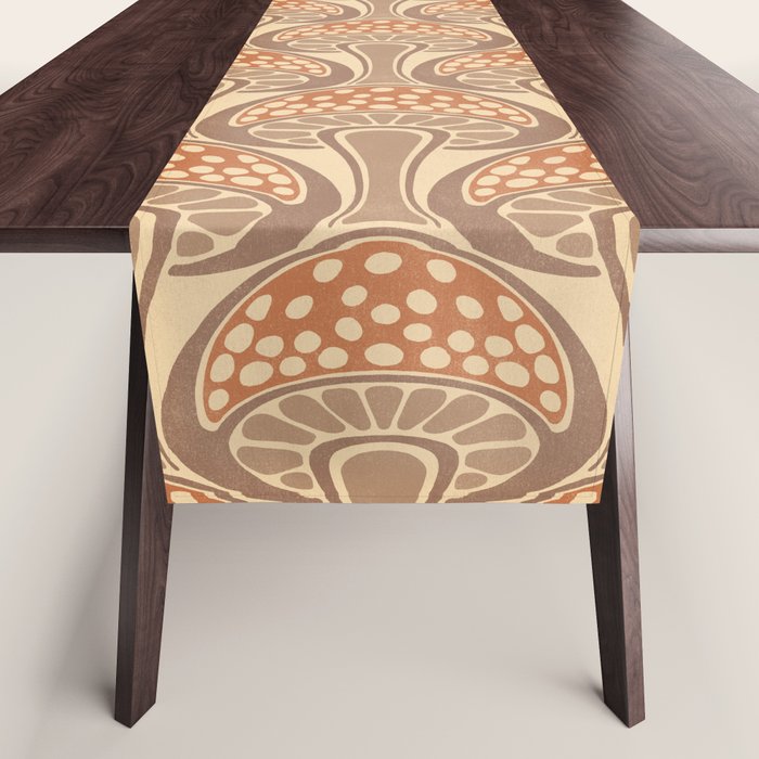 Art Nouveau Mushrooms - taupe and rust Table Runner Gallery Image 1