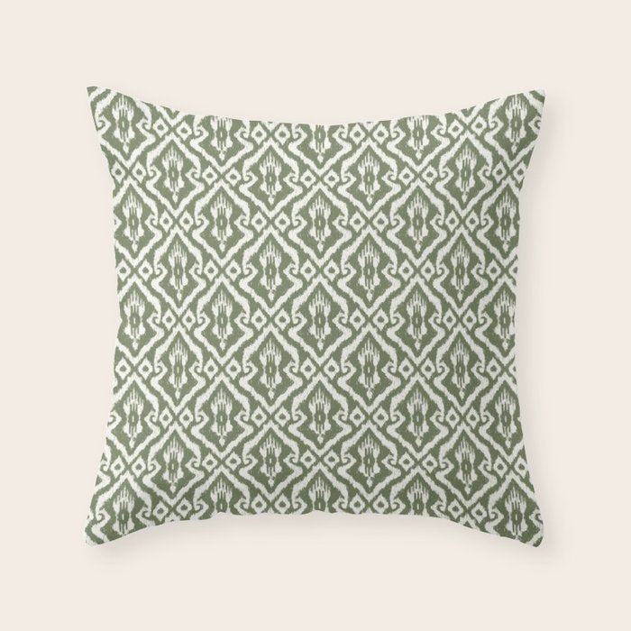 Modern Ikat Lush Green Throw Pillow Gallery Image 6