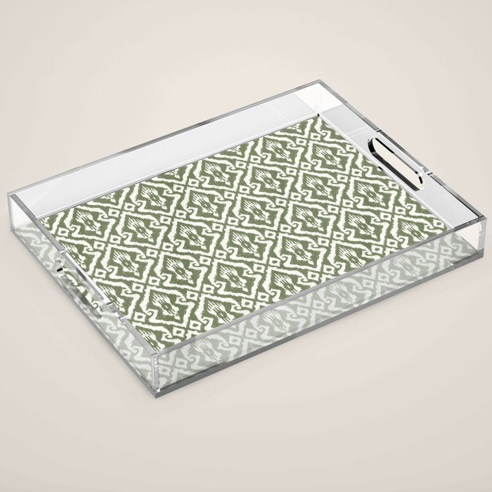 Modern Ikat Lush Green Acrylic Tray Gallery Image 1
