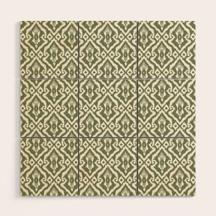 Modern Ikat Lush Green Wood Wall Art Gallery Image 1