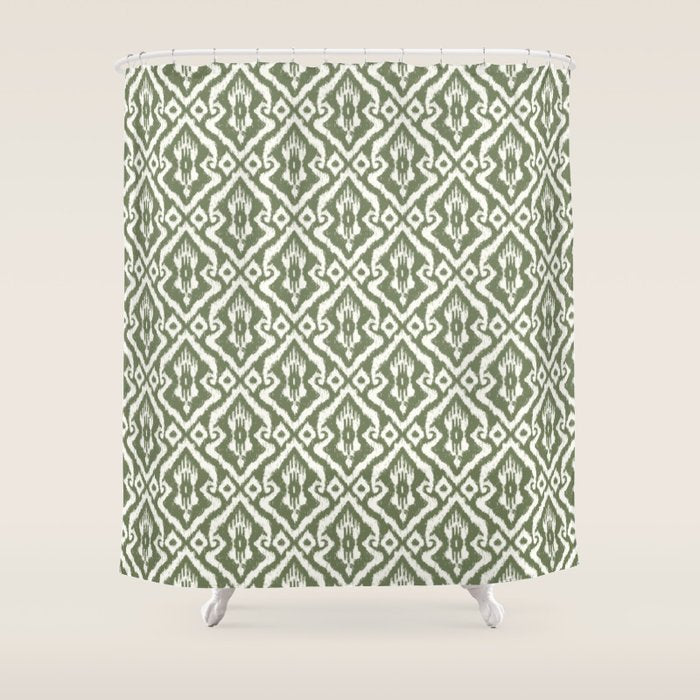Modern Ikat Lush Green Shower Curtain Gallery Image 1