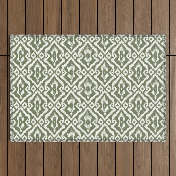 Modern Ikat Lush Green Outdoor Rug Gallery Image 1