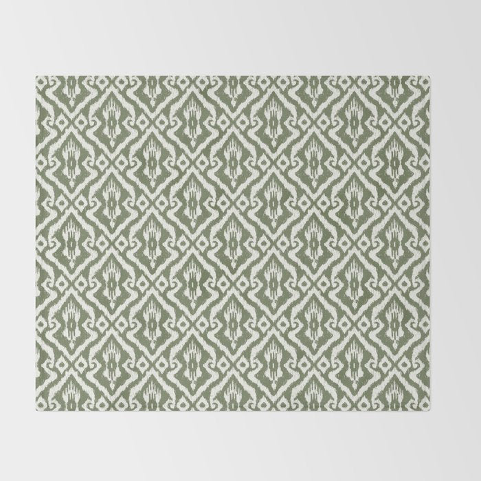 Modern Ikat Lush Green Throw Blanket Gallery Image 2