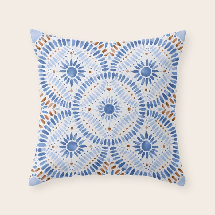 Boho Tiles Mandala Throw Pillow Gallery Image 1