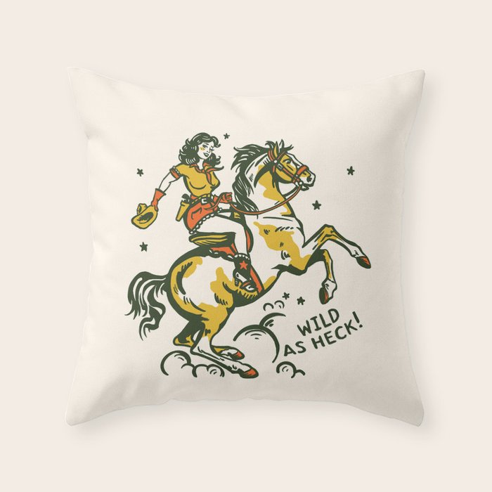 "Wild As Heck" A Cowgirl & Her Horse Throw Pillow Gallery Image 1