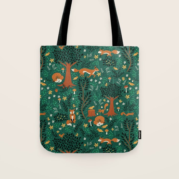Foxes Playing in the Emerald Forest Tote Bag Gallery Image 1