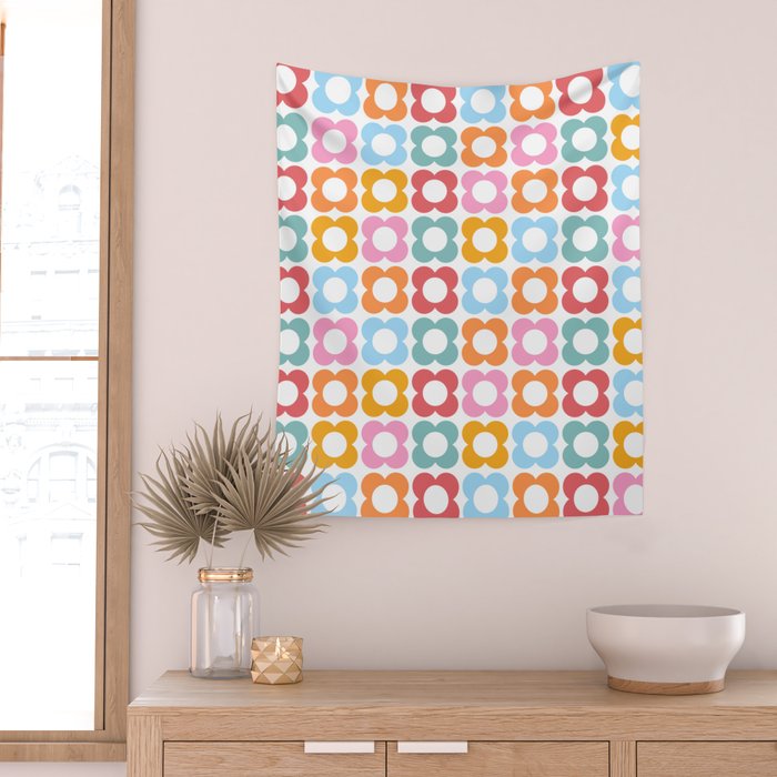 MINI DAISY FLOWER POWER PATTERN in candy PASTELS  Wall Tapestry Gallery Image 2