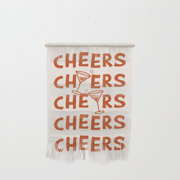 Cheers. Cocktails and Drinks in Burnt Orange and Linen White Wall Hanging Gallery Image 1