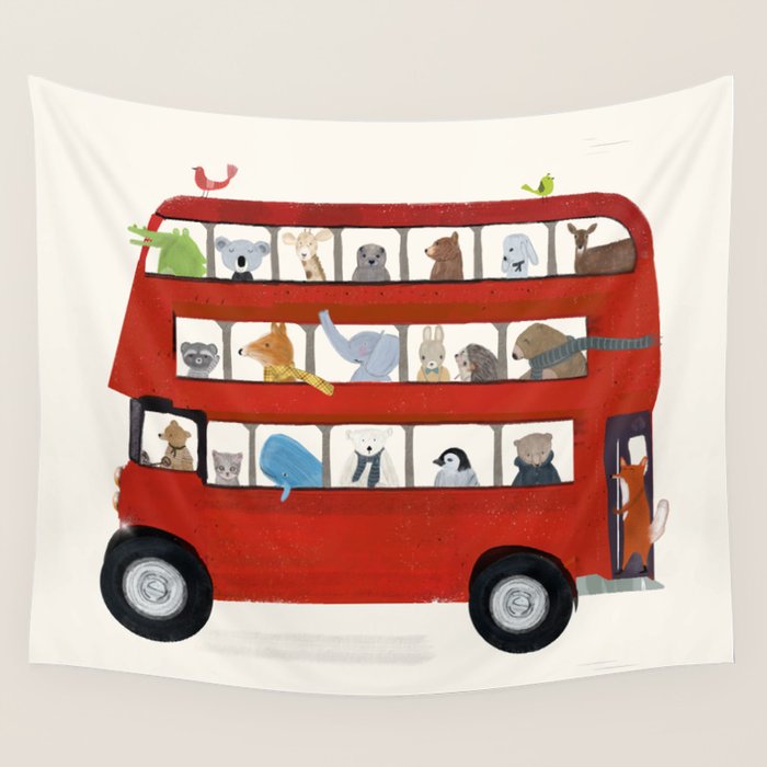 the big little red bus Wall Tapestry Gallery Image 4