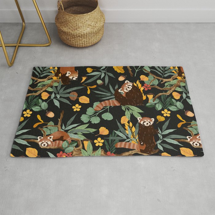 RED PANDAS IN DARK WILD NATURE Rug Gallery Image 1