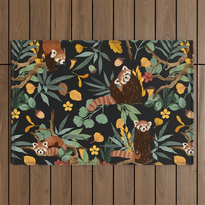 RED PANDAS IN DARK WILD NATURE Outdoor Rug Gallery Image 1