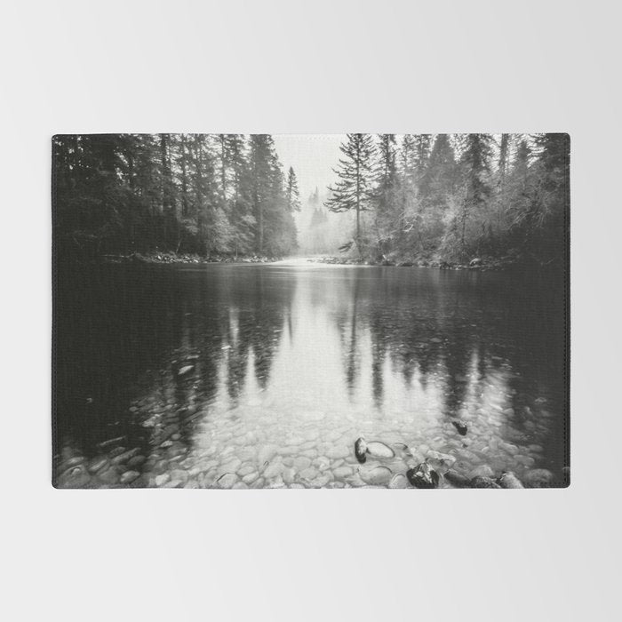 Forest Reflection Lake - Black and White  - Nature Photography Rug Gallery Image 2