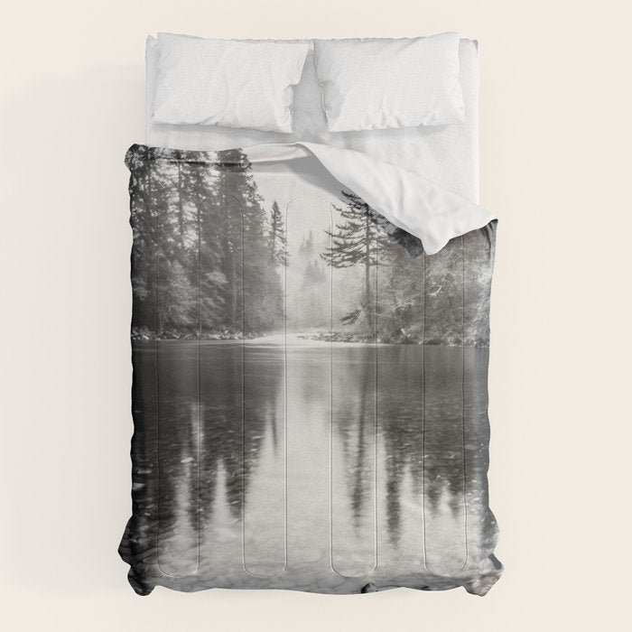 Forest Reflection Lake - Black and White  - Nature Photography Comforter Gallery Image 6