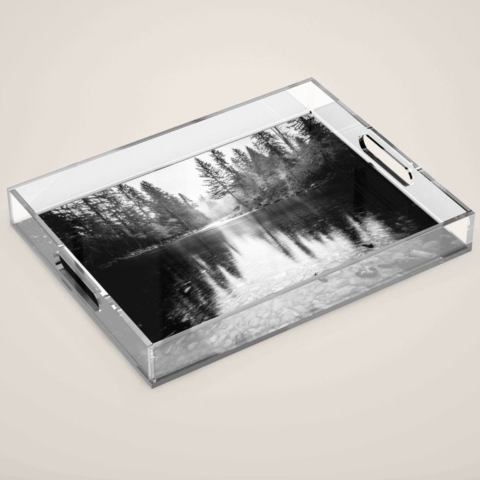 Forest Reflection Lake - Black and White  - Nature Photography Acrylic Tray Gallery Image 1