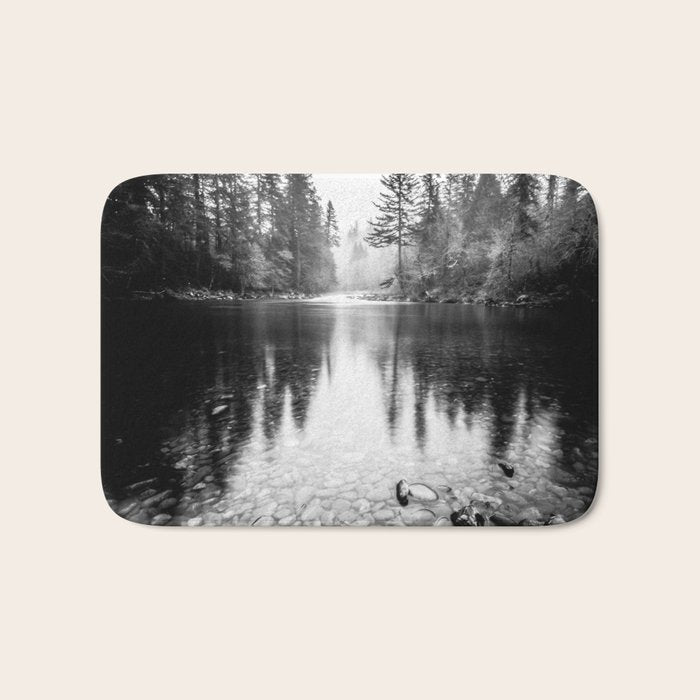 Forest Reflection Lake - Black and White  - Nature Photography Bath Mat Gallery Image 1