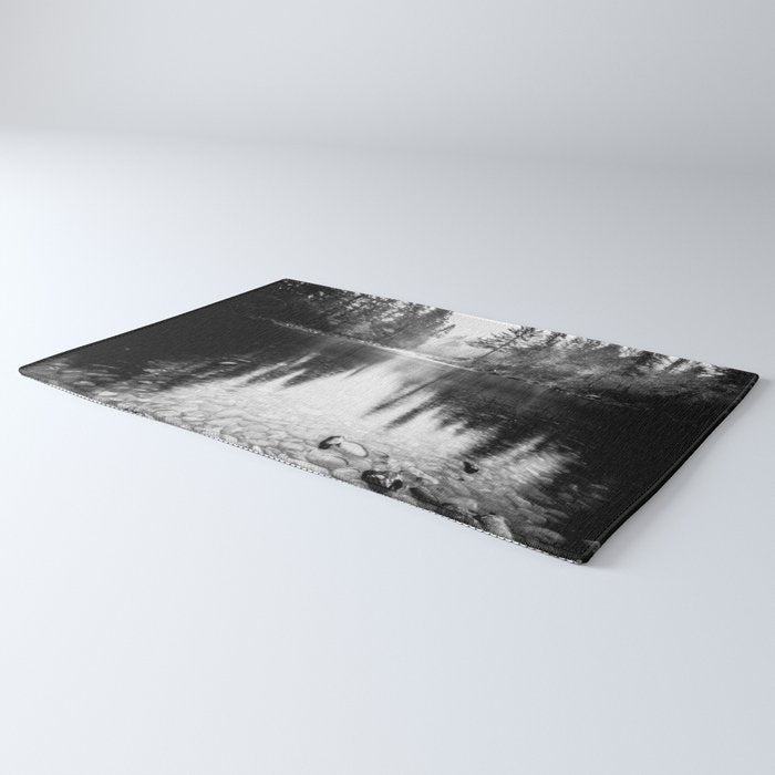 Forest Reflection Lake - Black and White  - Nature Photography Rug Gallery Image 3