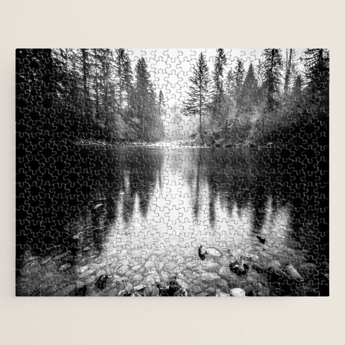 Forest Reflection Lake - Black and White  - Nature Photography Jigsaw Puzzle Gallery Image 1