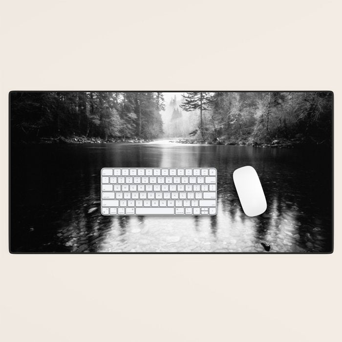 Forest Reflection Lake - Black and White  - Nature Photography Desk Mat Gallery Image 1