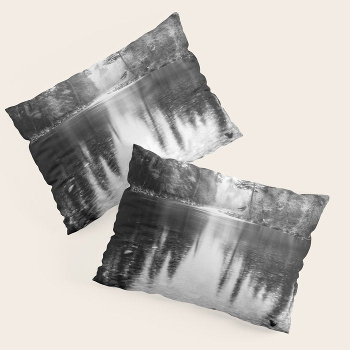 Forest Reflection Lake - Black and White  - Nature Photography Pillow Sham Gallery Image 3