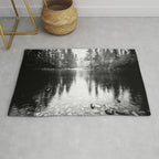 Forest Reflection Lake - Black and White  - Nature Photography Rug Gallery Image 1