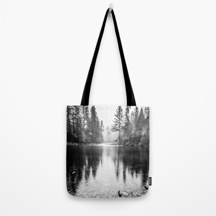 Forest Reflection Lake - Black and White  - Nature Photography Tote Bag Gallery Image 2