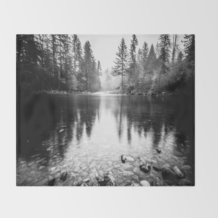Forest Reflection Lake - Black and White  - Nature Photography Throw Blanket Gallery Image 2