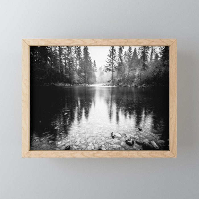 Forest Reflection Lake - Black and White  - Nature Photography Mini Art Print Gallery Image 1