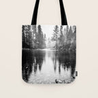 Forest Reflection Lake - Black and White  - Nature Photography Tote Bag Gallery Image 1