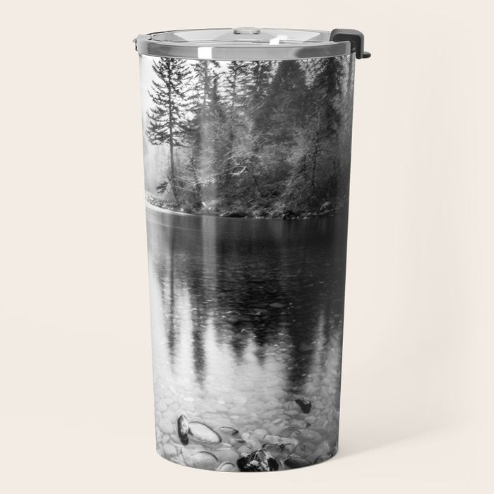 Forest Reflection Lake - Black and White  - Nature Photography Travel Mug Gallery Image 2