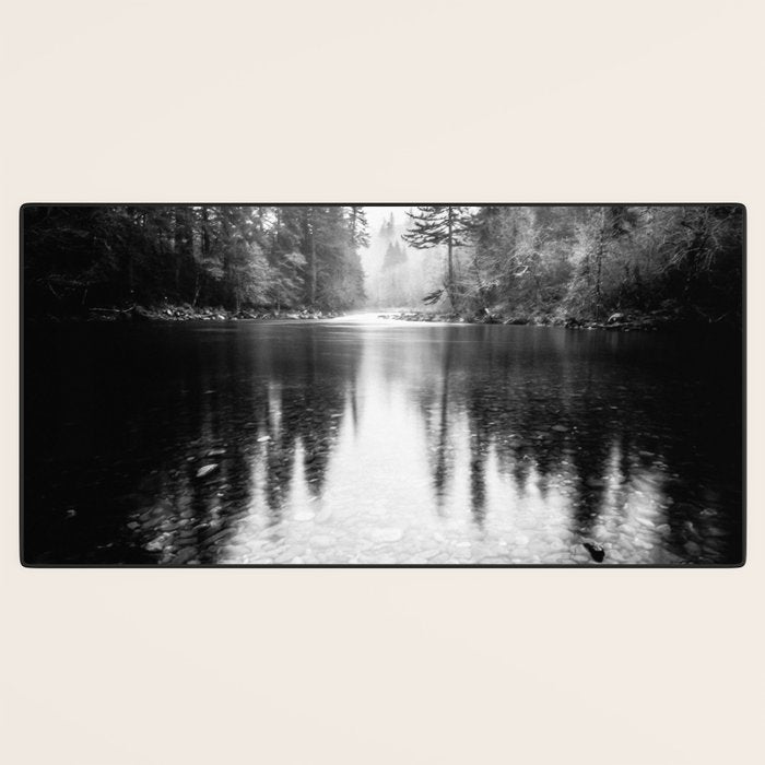 Forest Reflection Lake - Black and White  - Nature Photography Desk Mat Gallery Image 3
