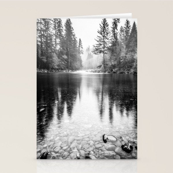 Forest Reflection Lake - Black and White  - Nature Photography Stationery Card Gallery Image 1