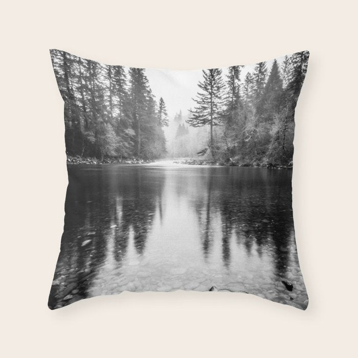 Forest Reflection Lake - Black and White  - Nature Photography Throw Pillow Gallery Image 6