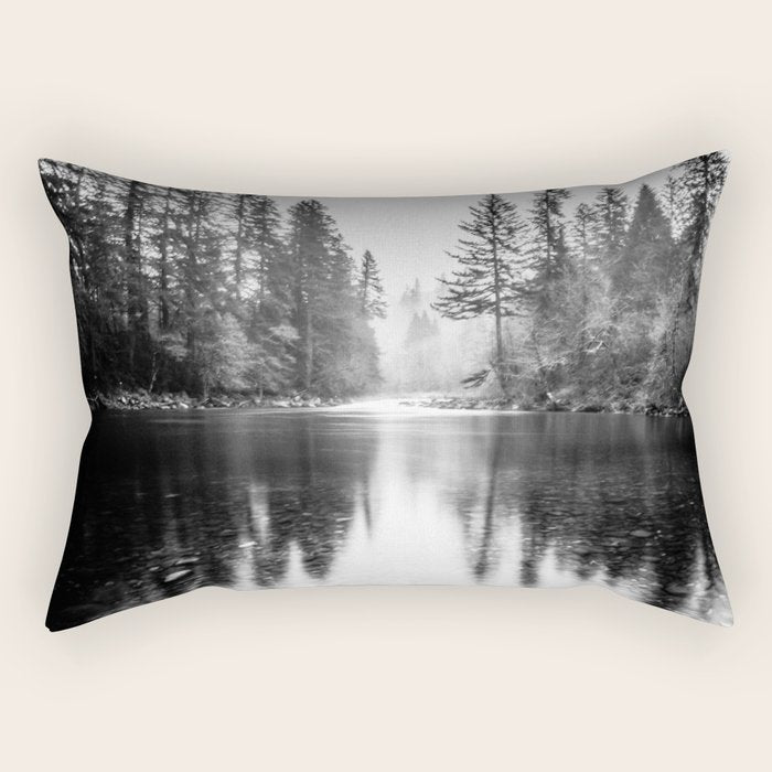 Forest Reflection Lake - Black and White  - Nature Photography Rectangular Pillow Gallery Image 2