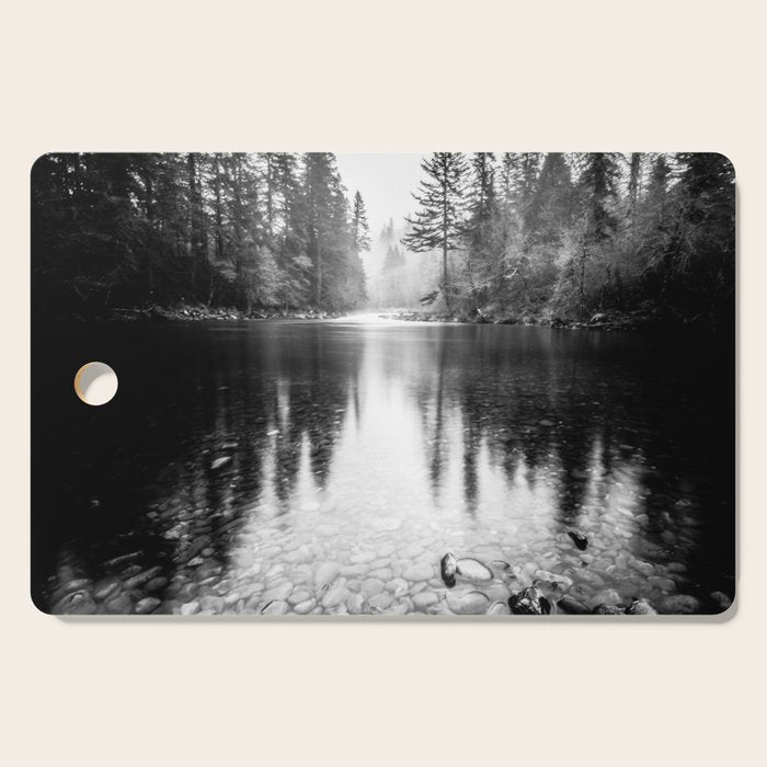 Forest Reflection Lake - Black and White  - Nature Photography Cutting Board Gallery Image 1
