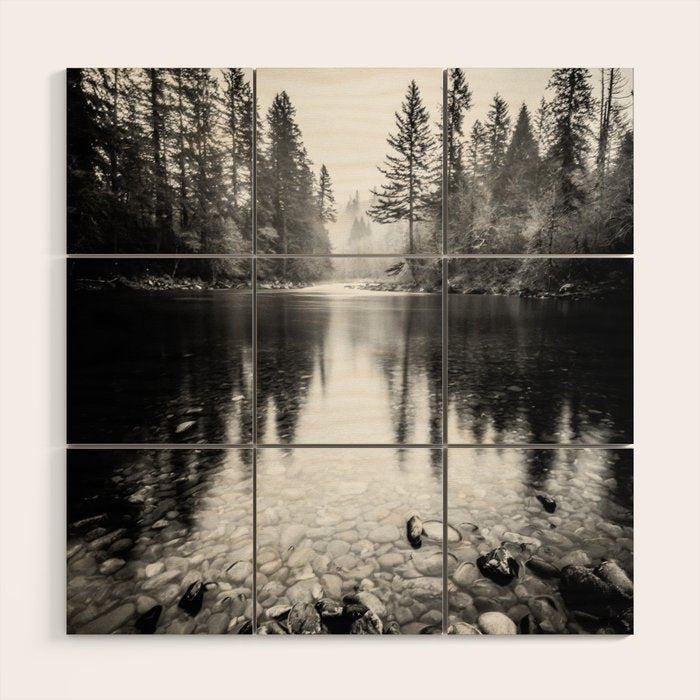 Forest Reflection Lake - Black and White  - Nature Photography Wood Wall Art Gallery Image 1