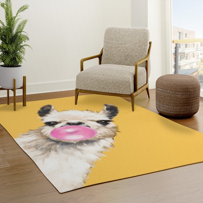 Bubble Gum Sneaky Llama in Yellow Rug Gallery Image 3