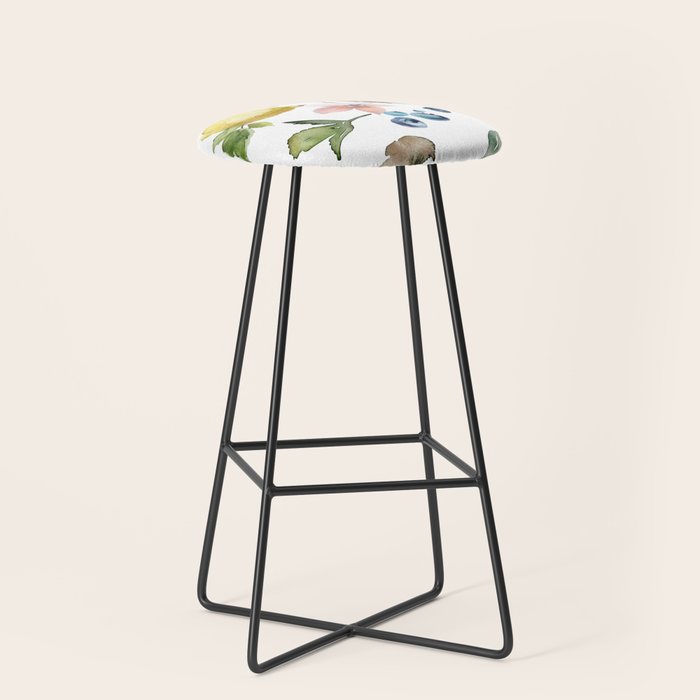 Lemon Berries and Cherries Watercolor Pattern Stool Gallery Image 1