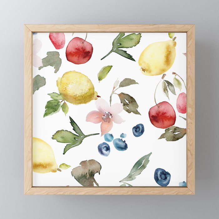 Lemon Berries and Cherries Watercolor Pattern Mini Art Print Gallery Image 1