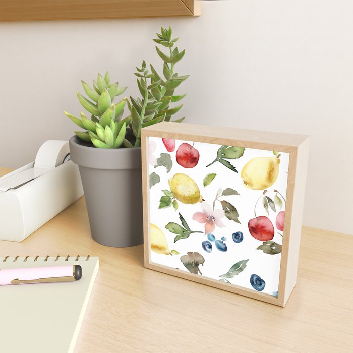 Lemon Berries and Cherries Watercolor Pattern Mini Art Print Gallery Image 2