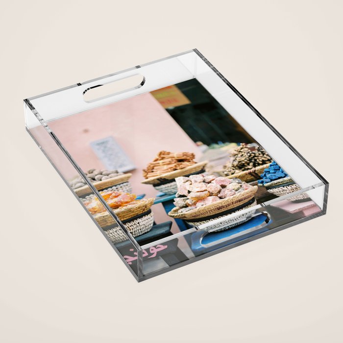 Travel photography print âSouks of Marrakechâ | Morocco photo print art | Wanderlust wall art Acrylic Tray Gallery Image 1