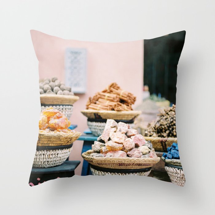 Travel photography print âSouks of Marrakechâ | Morocco photo print art | Wanderlust wall art Throw Pillow Gallery Image 6
