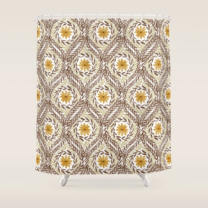 Golden Daisy Swirl Shower Curtain Gallery Image 1