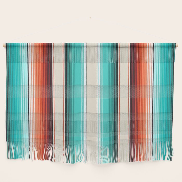 Navajo White, Turquoise and Burnt Orange Southwest Serape Blanket Stripes Wall Hanging Gallery Image 1