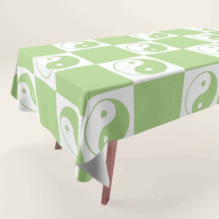 Yin Yang Checker in Green and White Tablecloth Gallery Image 1